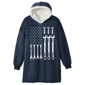 American Flag Mechanic Patriotic Wrench Repair Funny Gift Hooded Wearable Blanket