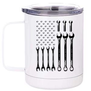 American Flag Mechanic Patriotic Wrench Repair Funny Gift 12 oz Stainless Steel Tumbler Cup