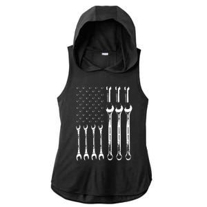 American Flag Mechanic Patriotic Wrench Repairman Gifts Ladies PosiCharge Tri-Blend Wicking Draft Hoodie Tank