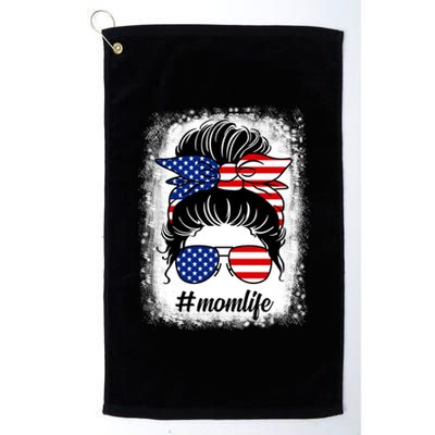 American Flag Mom Messy Bun Pride Patriotic Mothers Day Gift Platinum Collection Golf Towel