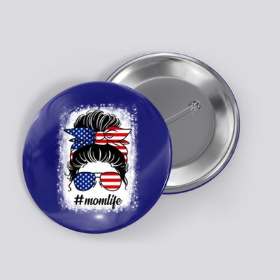 American Flag Mom Messy Bun Pride Patriotic Mothers Day Gift Button