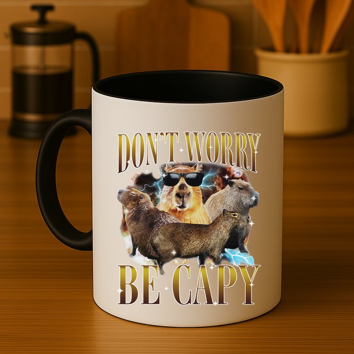 Animals Funny Meme DonT Worry Be Capy Capybara Moon Feral Mug