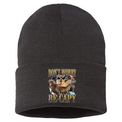 Animals Funny Meme DonT Worry Be Capy Capybara Moon Feral Sustainable Knit Beanie