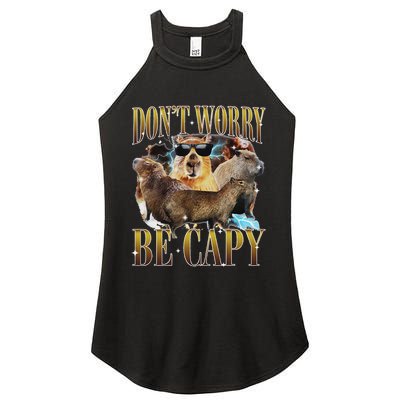 Animals Funny Meme DonT Worry Be Capy Capybara Moon Feral Women's Perfect Tri Rocker Tank