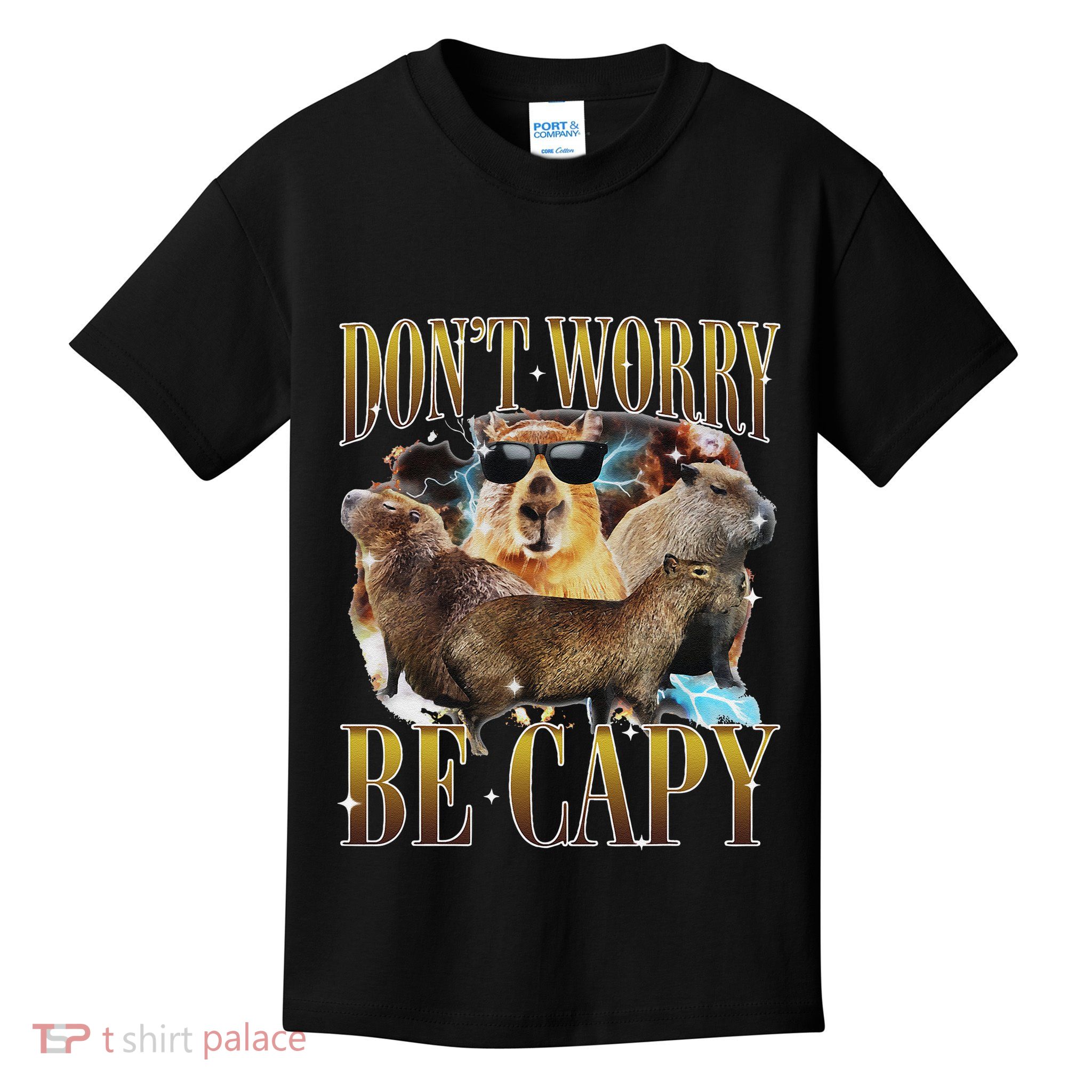 Animals Funny Meme DonT Worry Be Capy Capybara Moon Feral Kids T-Shirt