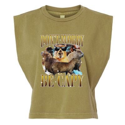 Animals Funny Meme DonT Worry Be Capy Capybara Moon Feral Garment-Dyed Women's Muscle Tee