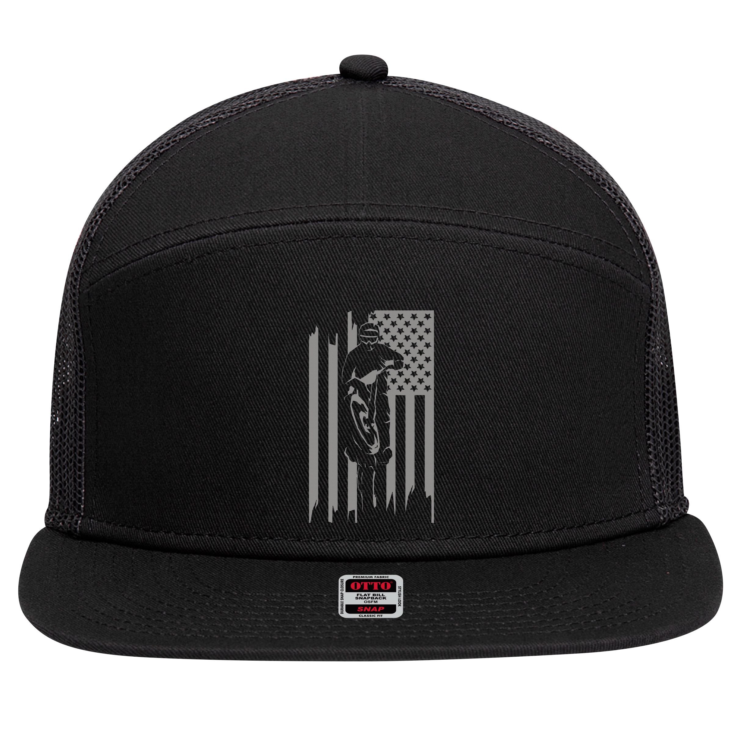 American Flag Motocross Dirt Bike 7 Panel Mesh Trucker Snapback Hat