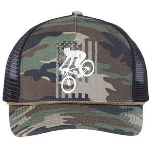 American Flag Mountain Bike Mountain Biking  Retro Rope Trucker Hat Cap