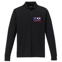 american flag My Retirement Plan Pickleball Lover Performance Long Sleeve Polo