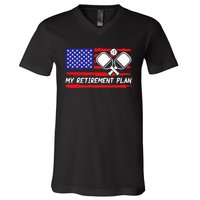 american flag My Retirement Plan Pickleball Lover V-Neck T-Shirt