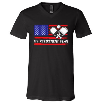 american flag My Retirement Plan Pickleball Lover V-Neck T-Shirt