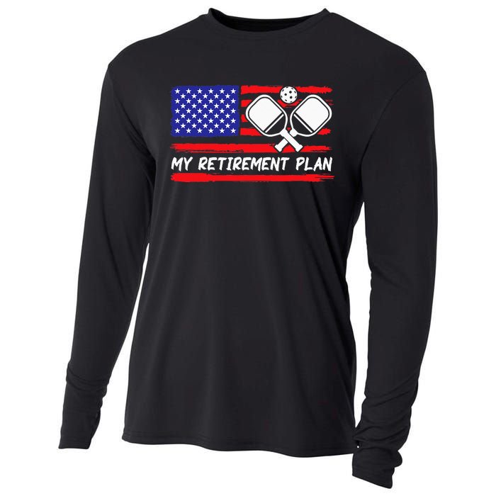 american flag My Retirement Plan Pickleball Lover Cooling Performance Long Sleeve Crew