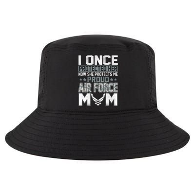 Air Force Mom I ONCE PROTECTED Her NOW SHE PROTECTS ME Cool Comfort Performance Bucket Hat