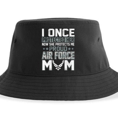 Air Force Mom I ONCE PROTECTED Her NOW SHE PROTECTS ME Sustainable Bucket Hat