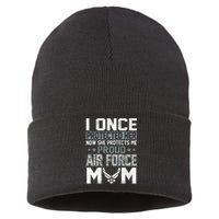 Air Force Mom I ONCE PROTECTED Her NOW SHE PROTECTS ME Sustainable Knit Beanie