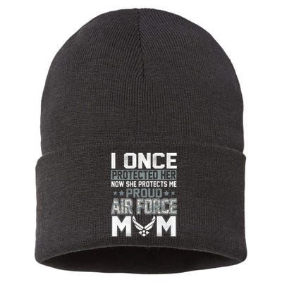 Air Force Mom I ONCE PROTECTED Her NOW SHE PROTECTS ME Sustainable Knit Beanie