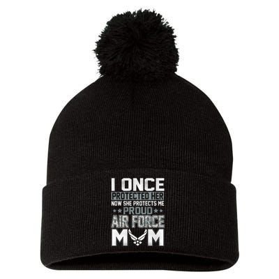 Air Force Mom I ONCE PROTECTED Her NOW SHE PROTECTS ME Pom Pom 12in Knit Beanie