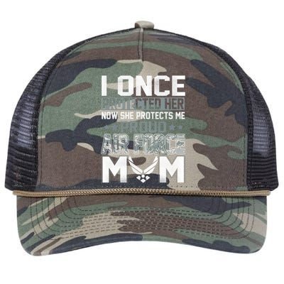 Air Force Mom I ONCE PROTECTED Her NOW SHE PROTECTS ME Retro Rope Trucker Hat Cap