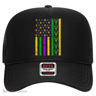 American Flag Mardi Gras Tshirt Mardi Gras Crawfish High Crown Mesh Back Trucker Hat