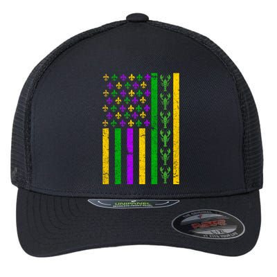 American Flag Mardi Gras Tshirt Mardi Gras Crawfish Flexfit Unipanel Trucker Cap