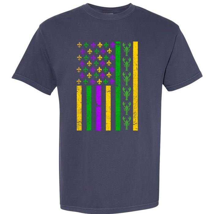 American Flag Mardi Gras Tshirt Mardi Gras Crawfish Garment-Dyed Heavyweight T-Shirt