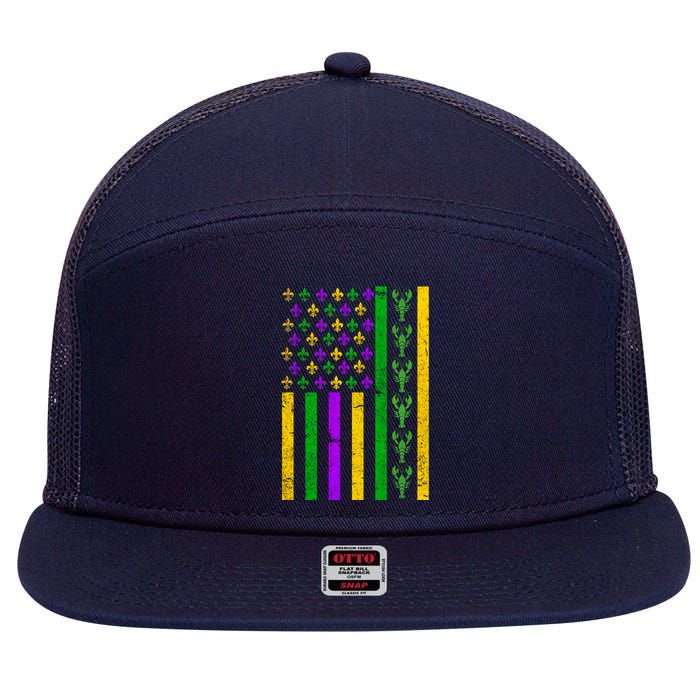 American Flag Mardi Gras Tshirt Mardi Gras Crawfish 7 Panel Mesh Trucker Snapback Hat