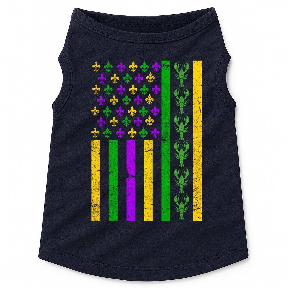 American Flag Mardi Gras Tshirt Mardi Gras Crawfish Doggie Tank