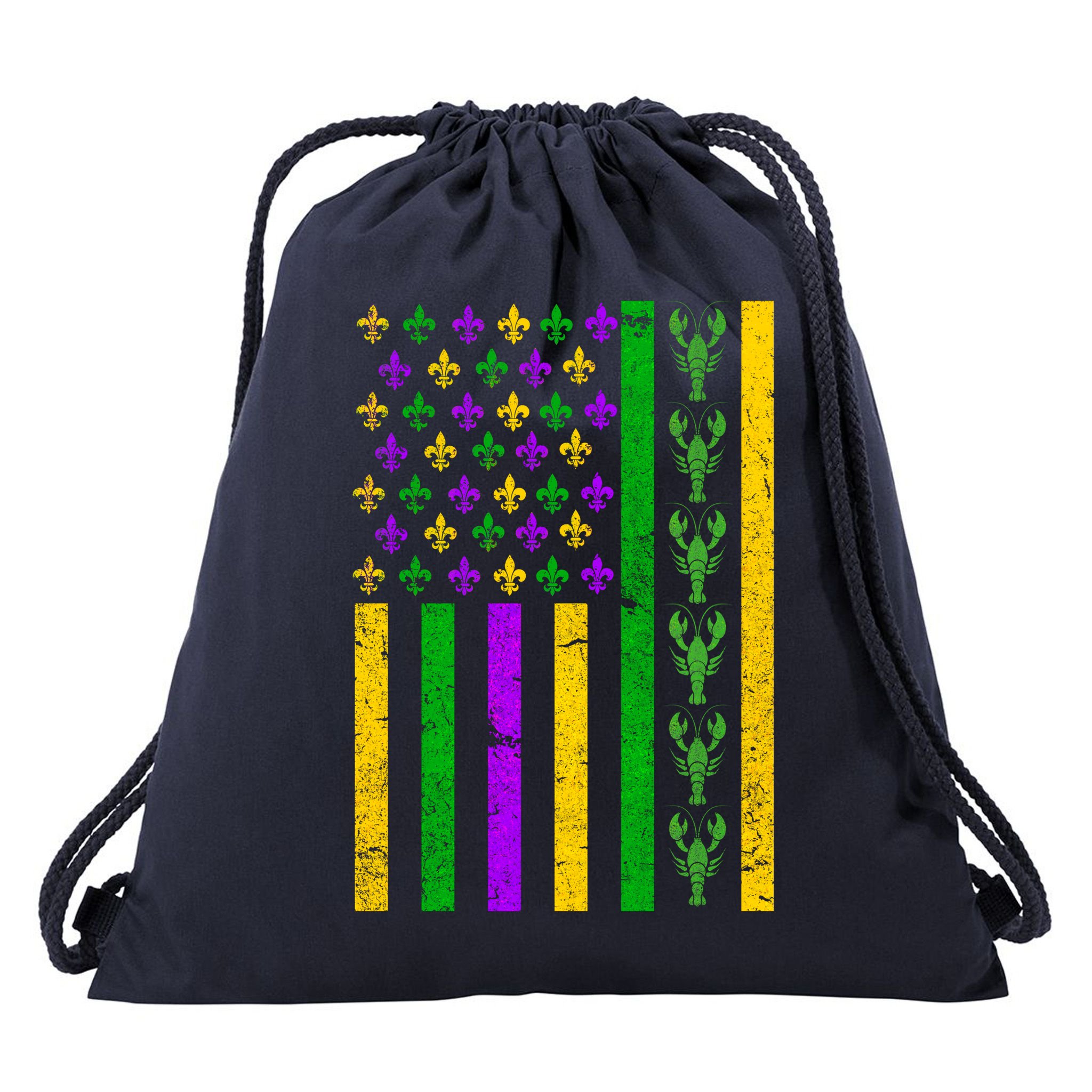 American Flag Mardi Gras Tshirt Mardi Gras Crawfish Drawstring Bag