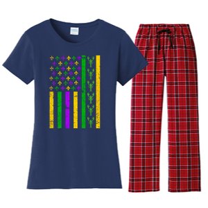 American Flag Mardi Gras Tshirt Mardi Gras Crawfish Women's Flannel Pajama Set