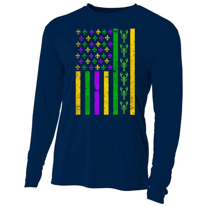 American Flag Mardi Gras Tshirt Mardi Gras Crawfish Cooling Performance Long Sleeve Crew