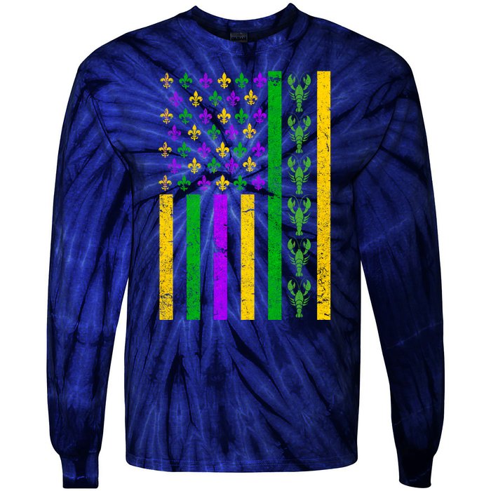 American Flag Mardi Gras Tshirt Mardi Gras Crawfish Tie-Dye Long Sleeve Shirt