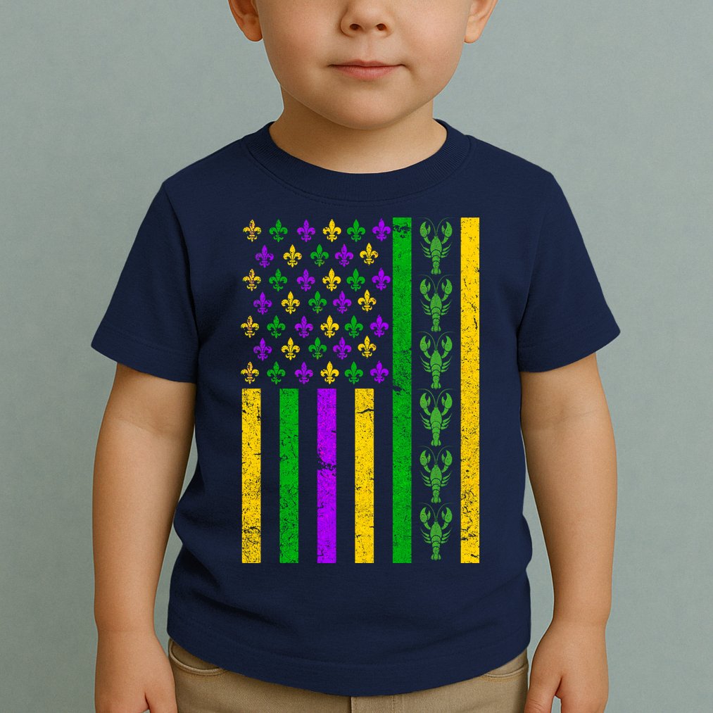 American Flag Mardi Gras Tshirt Mardi Gras Crawfish Toddler T-Shirt