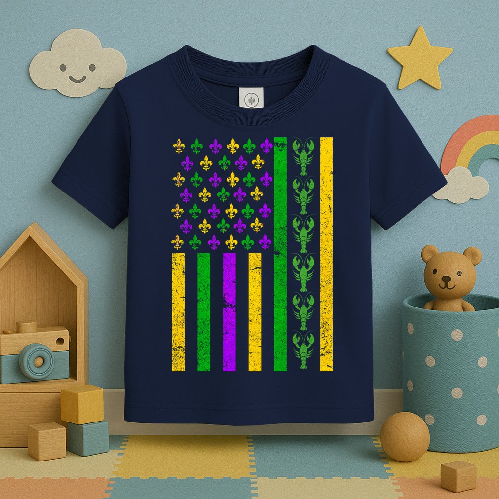 American Flag Mardi Gras Tshirt Mardi Gras Crawfish Toddler T-Shirt