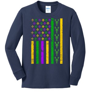 American Flag Mardi Gras Tshirt Mardi Gras Crawfish Kids Long Sleeve Shirt