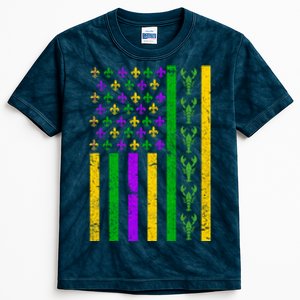 American Flag Mardi Gras Tshirt Mardi Gras Crawfish Kids Tie-Dye T-Shirt