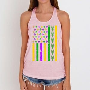 American Flag Mardi Gras Tshirt Mardi Gras Crawfish Women's Knotted Racerback Tank