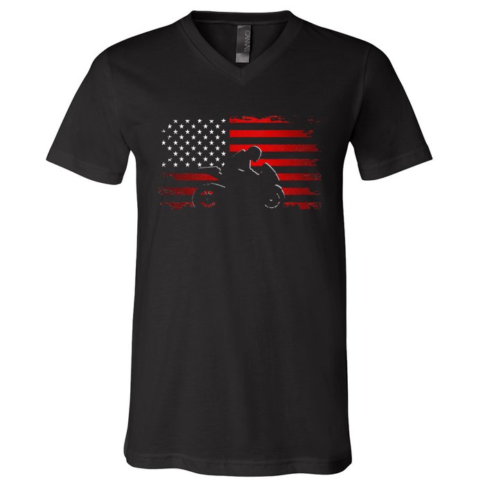 American Flag Motorcycle Apparel Motorcycle V-Neck T-Shirt