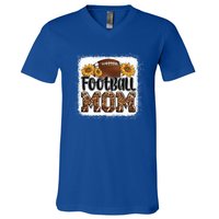 American Football Mom Gift Leopard Sunflowers Football Mom Gift V-Neck T-Shirt