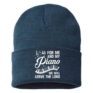 As For Me And My Piano We Will Serve The Lord Pianist Sustainable Knit Beanie