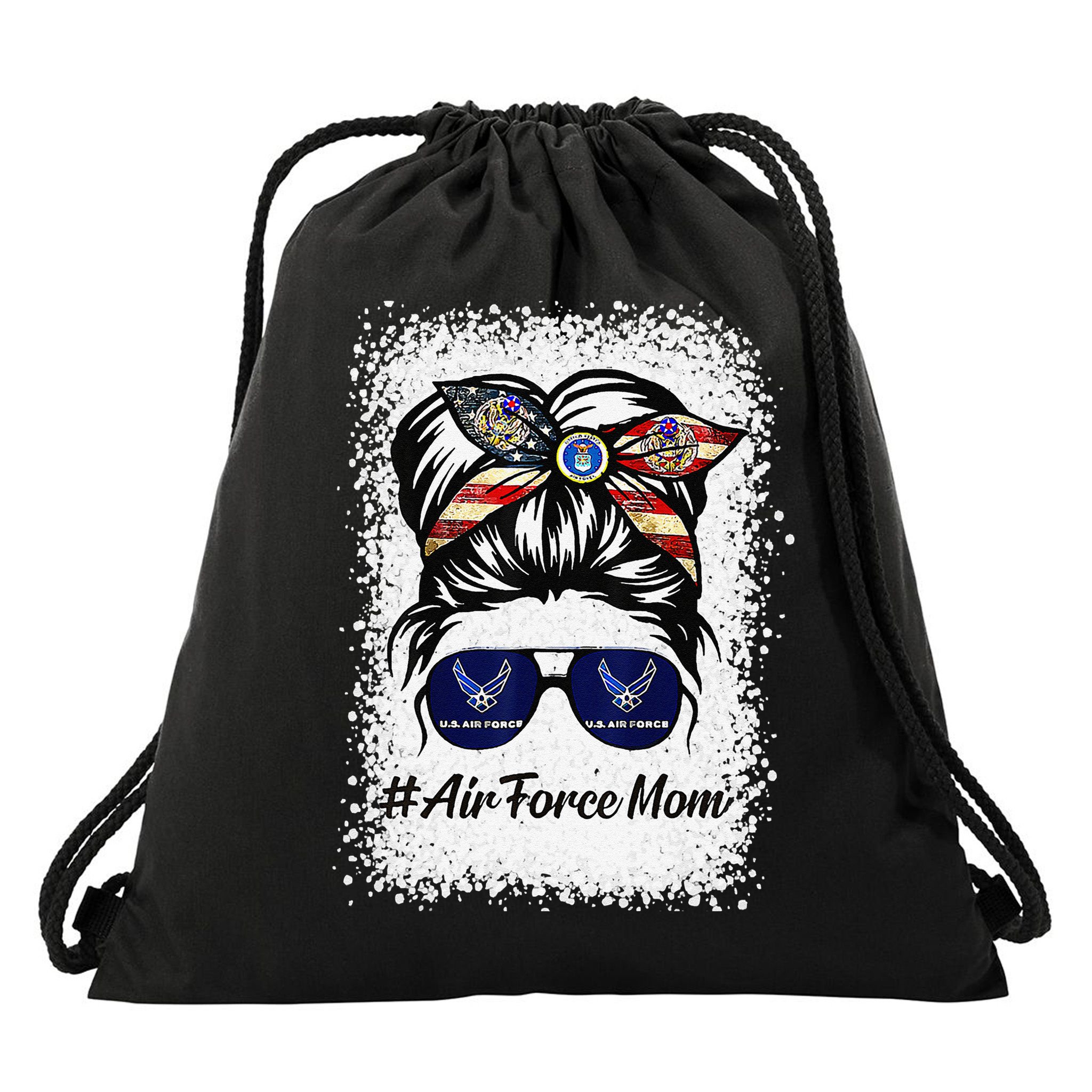 Air Force Mom Messy Bun Sunglasses Military Mom Mother's Day Drawstring Bag