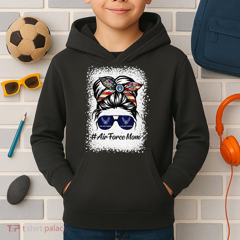 Air Force Mom Messy Bun Sunglasses Military Mom Mother's Day Kids Hoodie