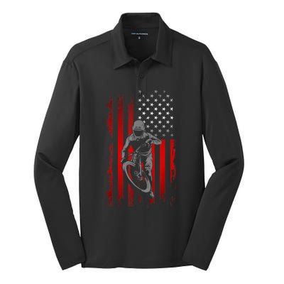 American Flag MTB Mountain Bike Silk Touch Performance Long Sleeve Polo