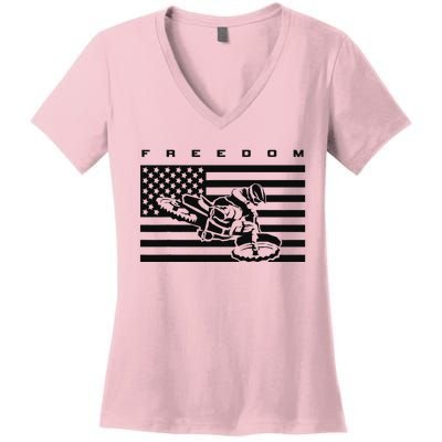 American Flag Motocross Women's V-Neck T-Shirt