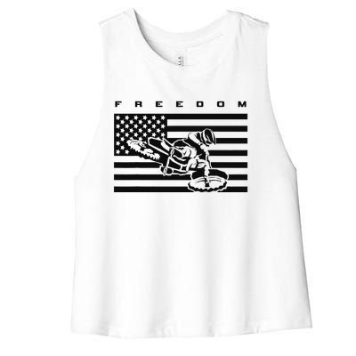 American Flag Motocross Women's Racerback Cropped Tank