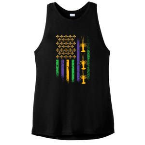 American Flag Mardi Gras Cruise Fat Tuesday Gift Fleur De Lis Ladies PosiCharge Tri-Blend Wicking Tank