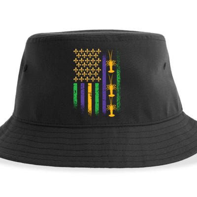 American Flag Mardi Gras Cruise Fat Tuesday Gift Fleur De Lis Sustainable Bucket Hat