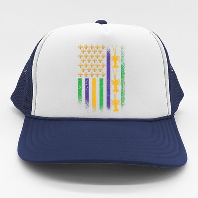 American Flag Mardi Gras Cruise Fat Tuesday Gift Fleur De Lis Trucker Hat