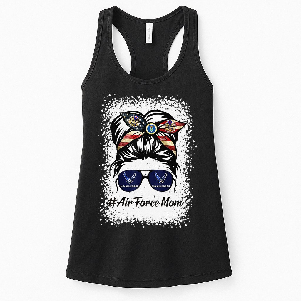 Air Force Mom Messy Bun Sunglasses Military Mom Mother's Day Cute Womens Tank Top