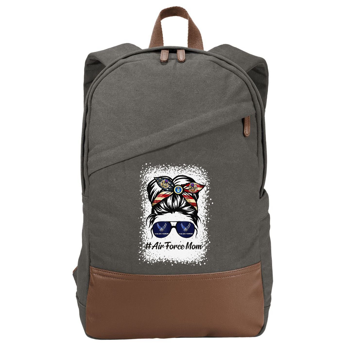 Air Force Mom Messy Bun Sunglasses Military Mom Mother's Day Cute Cotton Canvas Backpack