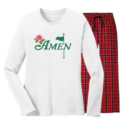 Amen Floral Master Golfer Golf Lover Golf Flower Women's Long Sleeve Flannel Pajama Set 